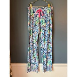 Lilly Pulitzer Womens Small Pajama Pants Blue‎ Pink Seashell Print